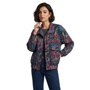 Vintage GDT TOO Retro Peacock Print Button Up Jacket One Size Fits Women's Large